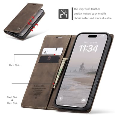 CASEME Retro lompakkokotelo iPhone 16 - Kahvi