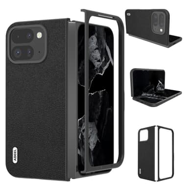 ABEEL Google Pixel 9 Pro Fold 5G Suojakotelo Aitoa Nahkaa + PC - Musta