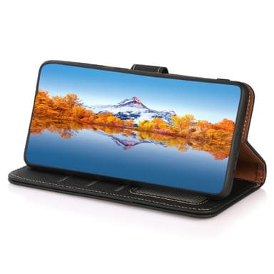 KHAZNEH Samsung Galaxy S24 FE Kotelo Aidosta Nahasta Pankkilompakkotoiminnolla - Musta