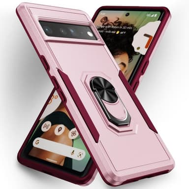 Google Pixel 7 Pro iskunkestävä TPU+PC Kickstand -puhelinkotelo autoteline metallilevy - vaaleanpunainen