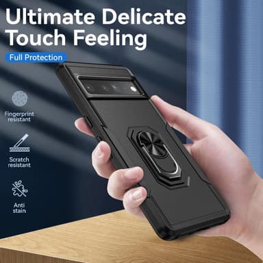 Google Pixel 7 Pro iskunkestävä TPU+PC Kickstand -puhelinkotelo autoteline metallilevy - musta