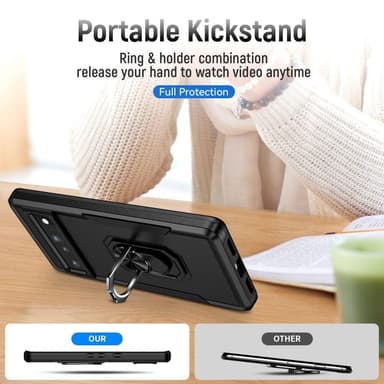 Google Pixel 7 Pro iskunkestävä TPU+PC Kickstand -puhelinkotelo autoteline metallilevy - musta