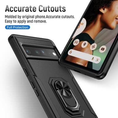 Google Pixel 7 Pro iskunkestävä TPU+PC Kickstand -puhelinkotelo autoteline metallilevy - musta