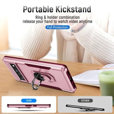 Google Pixel 7 Pro iskunkestävä TPU+PC Kickstand -puhelinkotelo autoteline metallilevy - vaaleanpunainen