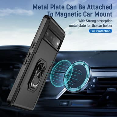 Google Pixel 7 Pro iskunkestävä TPU+PC Kickstand -puhelinkotelo autoteline metallilevy - musta