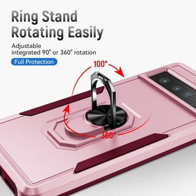 Google Pixel 7 Pro iskunkestävä TPU+PC Kickstand -puhelinkotelo autoteline metallilevy - vaaleanpunainen