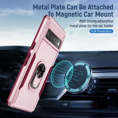 Google Pixel 7 Pro iskunkestävä TPU+PC Kickstand -puhelinkotelo autoteline metallilevy - vaaleanpunainen
