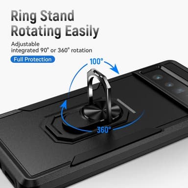 Google Pixel 7 Pro iskunkestävä TPU+PC Kickstand -puhelinkotelo autoteline metallilevy - musta