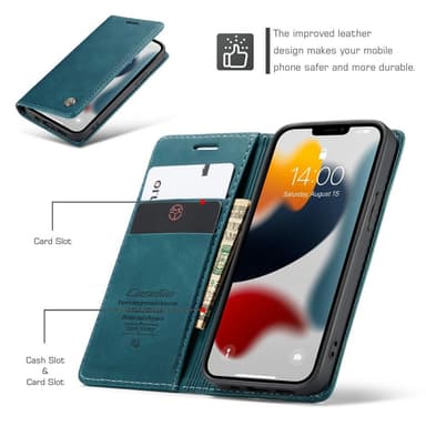 CASEME Retro lompakkokotelo iPhone 13 - Sininen
