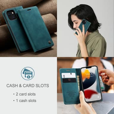 CASEME Retro lompakkokotelo iPhone 13 - Sininen
