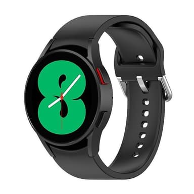 Silikoniranneke Samsung Galaxy Watch 4 Musta Hopeasoljella