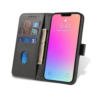 Keinonahkakotelo telineellä ja korttipaikoilla Samsung Galaxy S24- Musta