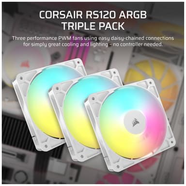 Corsair RS120 ARGB 120 mm PWM tuuletin (3 kpl/valkoinen)
