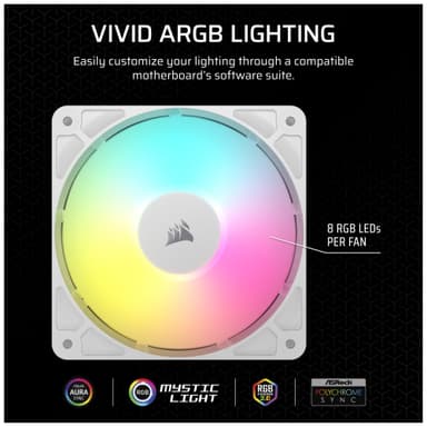 Corsair RS120 ARGB 120 mm PWM tuuletin (3 kpl/valkoinen)