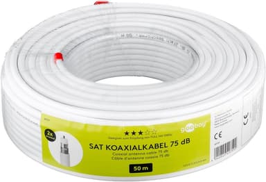 75 dB koaksiaaliantennikaapeli, 2x suojattu, 50 m valkoinen