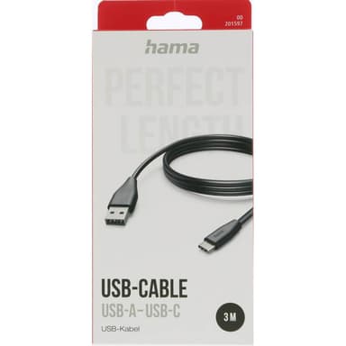 Latauskaapeli USB-A–USB-C Musta 3,0 m