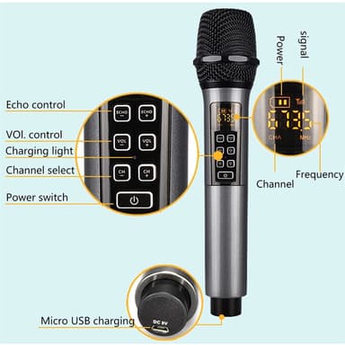 Langaton mikrofoni 2 pakkauksessa / Bluetooth Reverb Android-porttikaapelilla Musta
