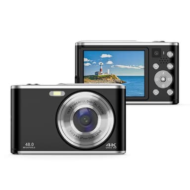 Digikamera 4K 48MP 16 x zoom web-kamera Musta