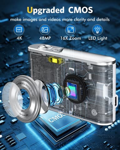 Digikamera 4K 48MP 16 x zoom web-kamera Musta