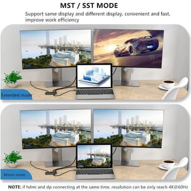 NÖRDIC 2–2 KVM-kytkin USB-C ja Displayport 1xDP 1xHDMI 8K 60Hz 3xUSB-A