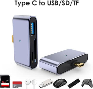 NÖRDIC USB-C-Kortinlukija 2 Paikkaa SD ja MicroSD UHS-I + USB-A 3.1