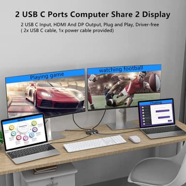 NÖRDIC 2–2 KVM-kytkin USB-C ja Displayport 1xDP 1xHDMI 8K 60Hz 3xUSB-A