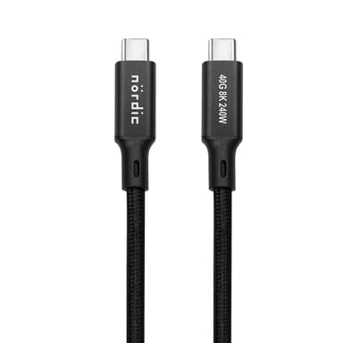 NÖRDIC 50 cm USB4 USB-C - C nylon punottu kaapeli PD3.1 240W 40G 8K60Hz 4K144Hz musta
