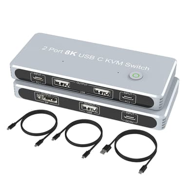 NÖRDIC 2–2 KVM-kytkin USB-C ja Displayport 1xDP 1xHDMI 8K 60Hz 3xUSB-A