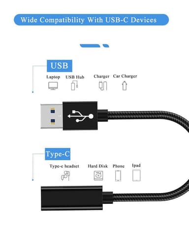 NÖRDIC USB C–OTG USB A -sovitin, metallinmusta, 15 cm