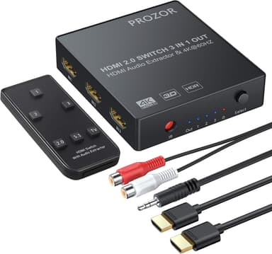 NÖRDIC HDMI-kytkin 3 - 1 4K30Hz 3D PIP äänenpoistolla 1xOptinen toslink 1x stereo 3,5mm