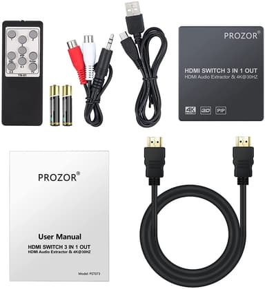 NÖRDIC HDMI-kytkin 3 - 1 4K30Hz 3D PIP äänenpoistolla 1xOptinen toslink 1x stereo 3,5mm