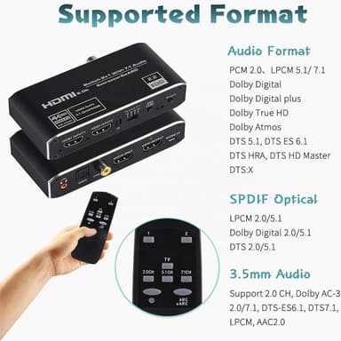 NÖRDIC 4K 60 Hz HDMI-kytkin 2 to 1 äänipoistolla Toslink HDR HDCP2:3 ARC/eARC 7.1 audio