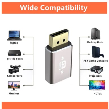 NÖRDIC Displayport-sovitin uros-naaras 8K60Hz 4K144/120/60Hz