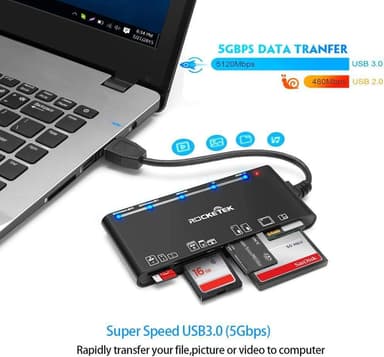 NÖRDIC USB-A kortinlukija 7 korttipaikkaa 1xCF, 2xSD, 2xMicroSD, 1xMS, 1xXD UHS-I