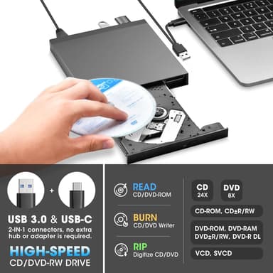 NÖRDIC Kannettava CD-poltin ja soitin sekä USB-keskitin SD/TD-kortinlukijalla