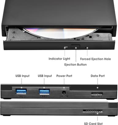 NÖRDIC Kannettava CD-poltin ja soitin sekä USB-keskitin SD/TD-kortinlukijalla