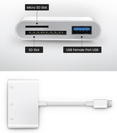 NÖRDIC USB-C-kortinlukija 2-paikkainen SD, MicroSD, 1xUSB-A 3.0 UHS-I