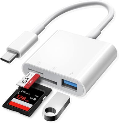 NÖRDIC USB-C-kortinlukija 2-paikkainen SD, MicroSD, 1xUSB-A 3.0 UHS-I