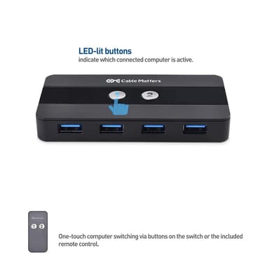 Cable Matters USB-C KVM-kytkin 2–2 HDMI ja DP 8K30Hz 4K60Hz 4xUSB3.0 Gbps yhteensopiva Thunderbolt 3:n, 4:n ja USB4:n kanssa