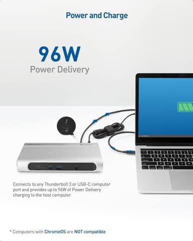 Cable Matters 14-porttinen Thunderbolt 3 -telakointiasema Dual HDMI DP 4K 60Hz 5xUSB-A 3.0, 1xGIGA LAN, 1xUSB-C 3.1, 1xUSB-A 3.1, 2xSD/MicroSD, Audio