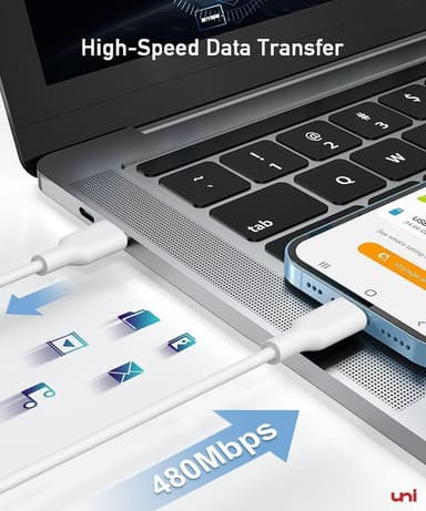 NÖRDIC MFI-sertifioitu Lightning–USB C -kaapeli iPhonelle, iPadille ja iPodille, valkoinen, 1 m