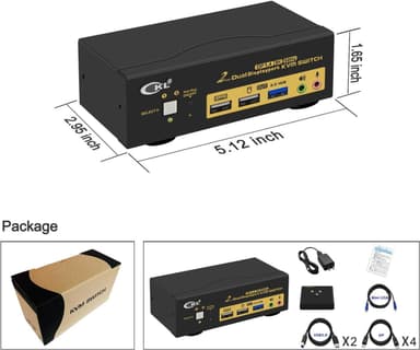 KVM-kytkin 2–2 DisplayPort–DisplayPort, 8K30Hz 4K144Hz, 3 x USB-A, 2 x 3,5 mm AUX