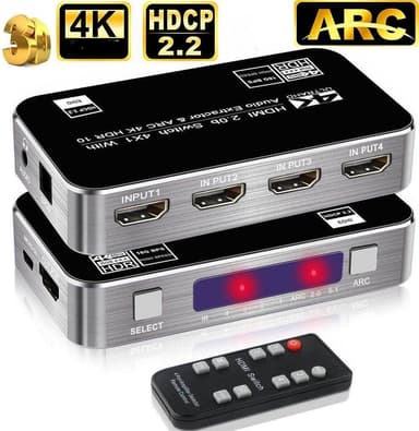 NÖRDIC HDMI-kytkin 4 - 1, jossa on äänen erotin ja ARC 4K60Hz MHL Dolby True SPDIF 3D-stereo