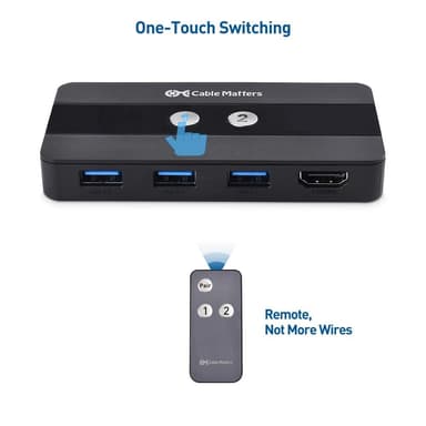 Cable Matters micro-USB 3.0 KVM -kytkin kahdelle tietokoneelle, joissa on HDMI ja 3x USB-A