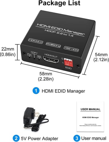 HDMI EDID -emulaattori – HDMI 2.0b 4K60Hz 18Gbps HDCP2.2 CEC HDR YUV 4:4:4