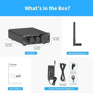 Fosi Audio BT10A Bluetooth 5.0 stereoäänivahvistin 2-kanavainen luokan D Mini Hi-Fi integroitu vahvistin kodin passiivikaiuttimille 50W x 2 TPA3116