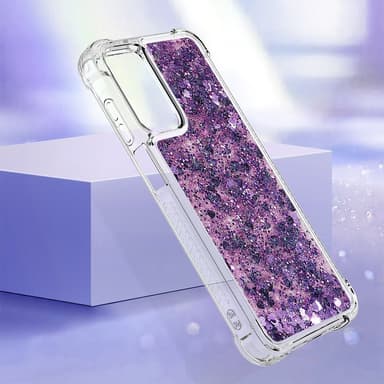 SKALO Samsung A16 Juoksuhiekka Glitter Sydämet TPU kuori - Violetti