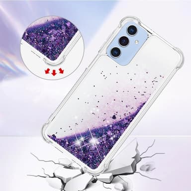 SKALO Samsung A16 Juoksuhiekka Glitter Sydämet TPU kuori - Violetti