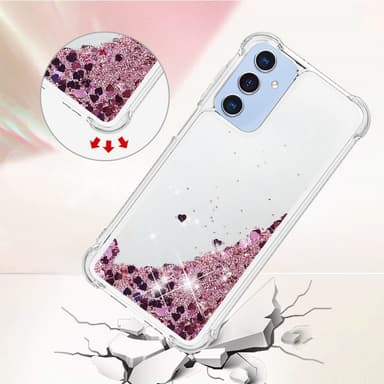 SKALO Samsung A16 Juoksuhiekka Glitter Sydämet TPU kuori - Ruusukulta