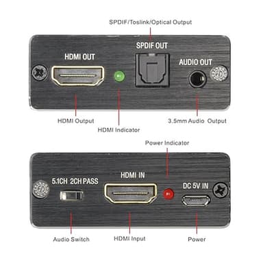 HDMI Audio Extractor -video-/äänijakaja 3D 4K